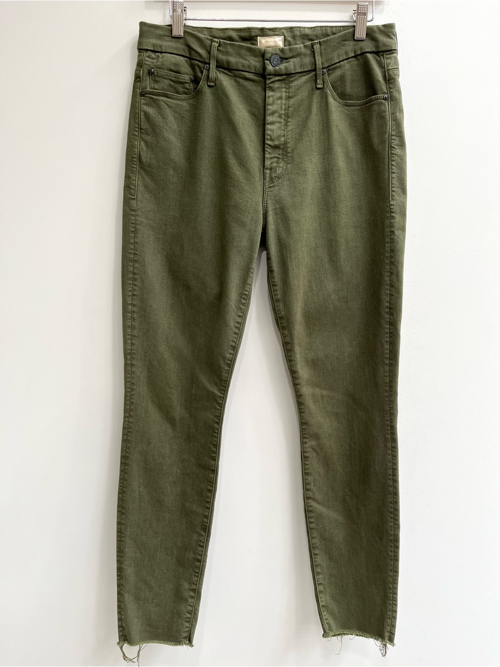 Mother Denim High Waisted Looker Ankle Fray In The First Move Military Green 31
